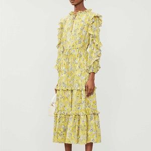 Alexis Yellow Auja Tiered Floral Midi Dress